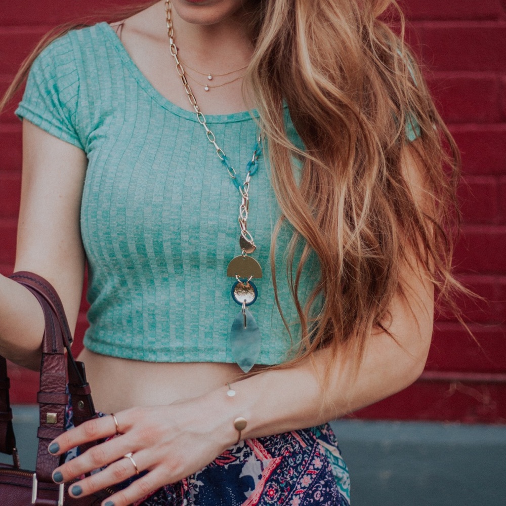 Aqua-Blue & Gold Chain Pendant